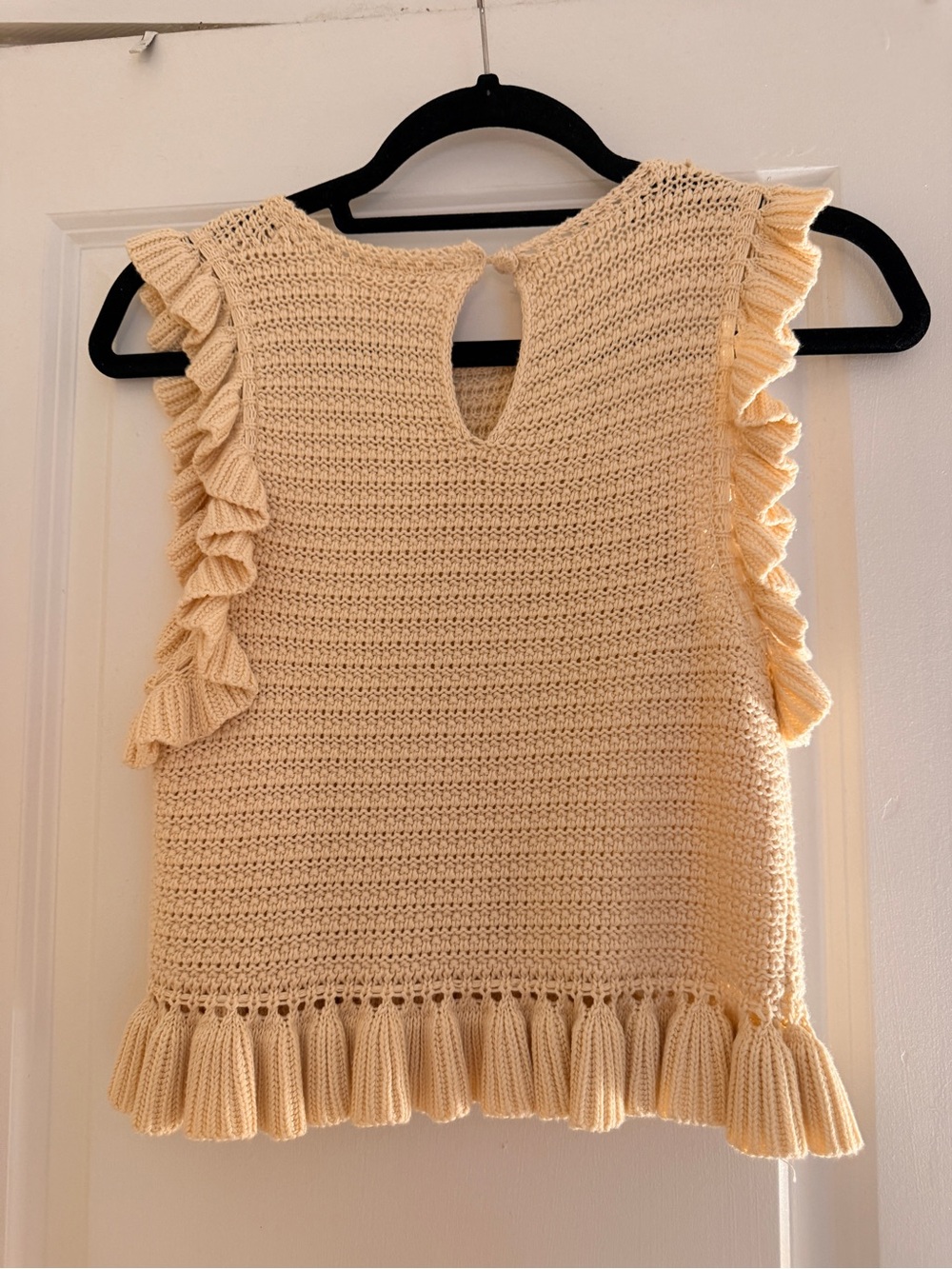 Sleeveless Cream Ruffle-Trim Crochet Top - Picture 3 of 4